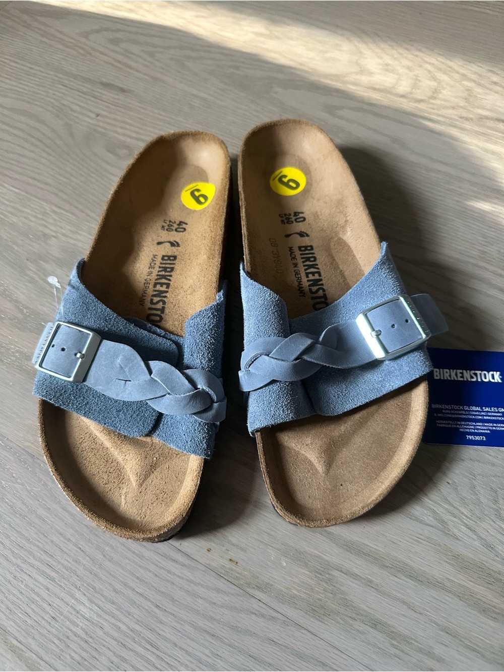 Birkenstock Light Blue Suede Braided Buckle Slide